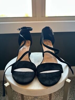 Black Ankle-Tie Suede Heels